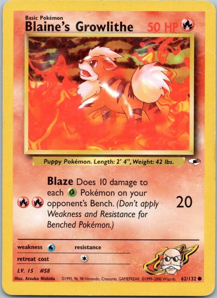 Blaine's Growlithe (62) Common Gym Heroes 062/132 NM