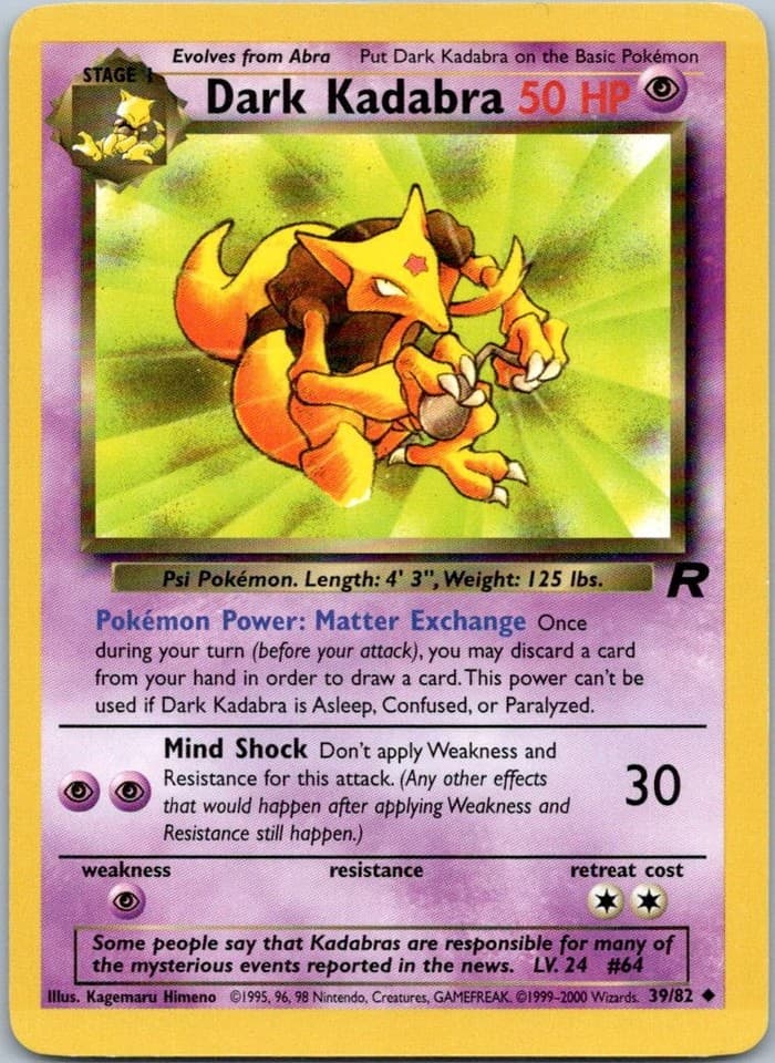 Dark Kadabra Uncommon Team Rocket 39/82 NM