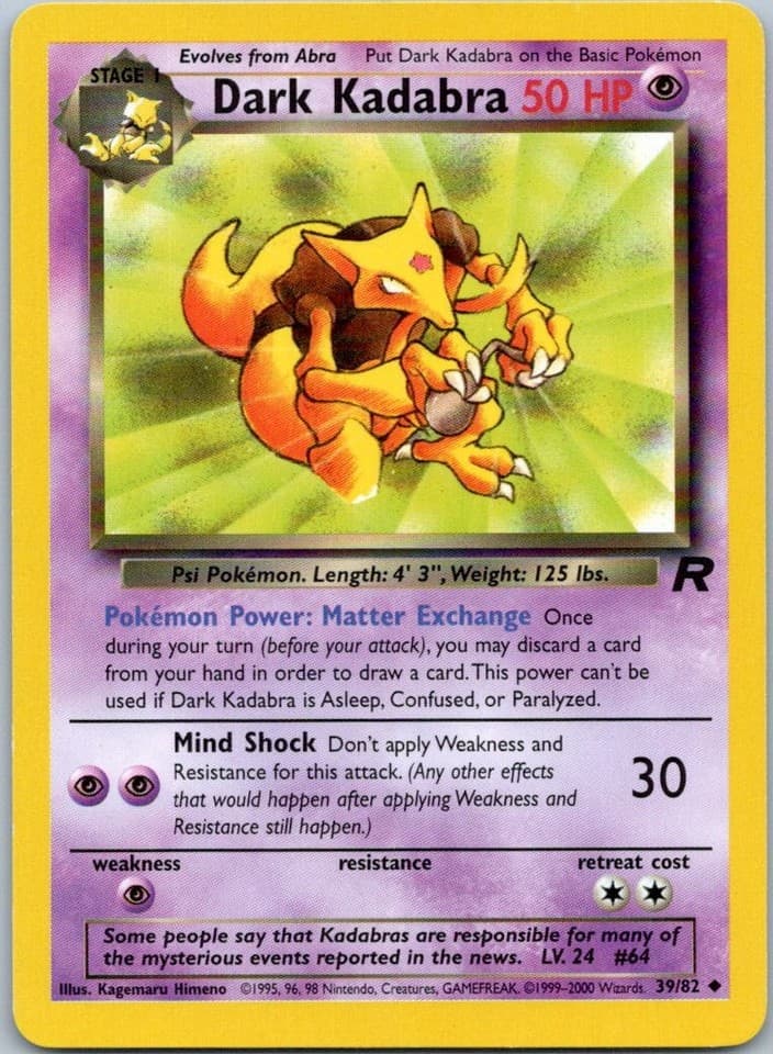 Dark Kadabra Uncommon Team Rocket 39/82 NM