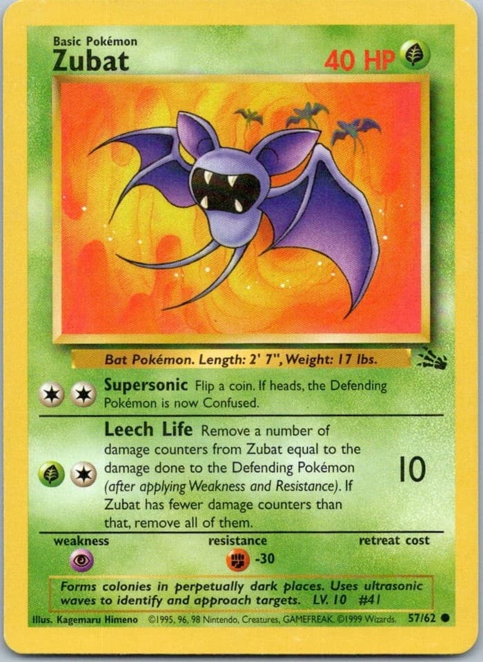 Zubat Common Fossil 57/62 NM