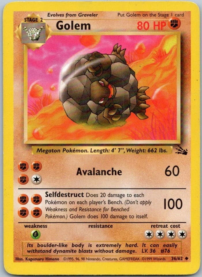 Golem Uncommon Fossil 36/62 NM