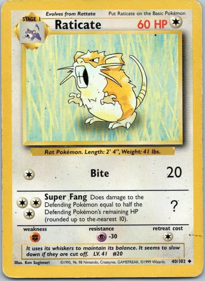 Raticate Uncommon Base Set 2 058/130 NM