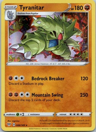 Tyranitar Holo Rare SWSH03: Darkness Ablaze 088/189 NM
