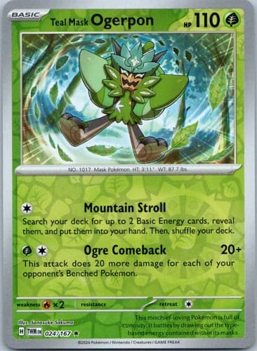 Teal Mask Ogerpon Rare SV06: Twilight Masquerade 024/167 NM
