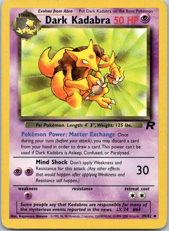 Dark Kadabra Uncommon Team Rocket 39/82 NM