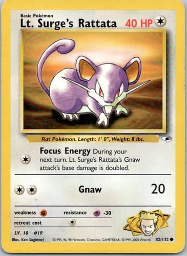 Lt. Surge's Rattata Common Gym Heroes 082/132 NM