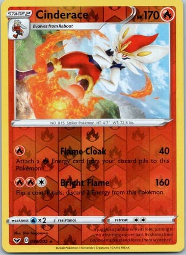 Cinderace (036) Rare SWSH01: Sword & Shield Base Set 036/202 NM